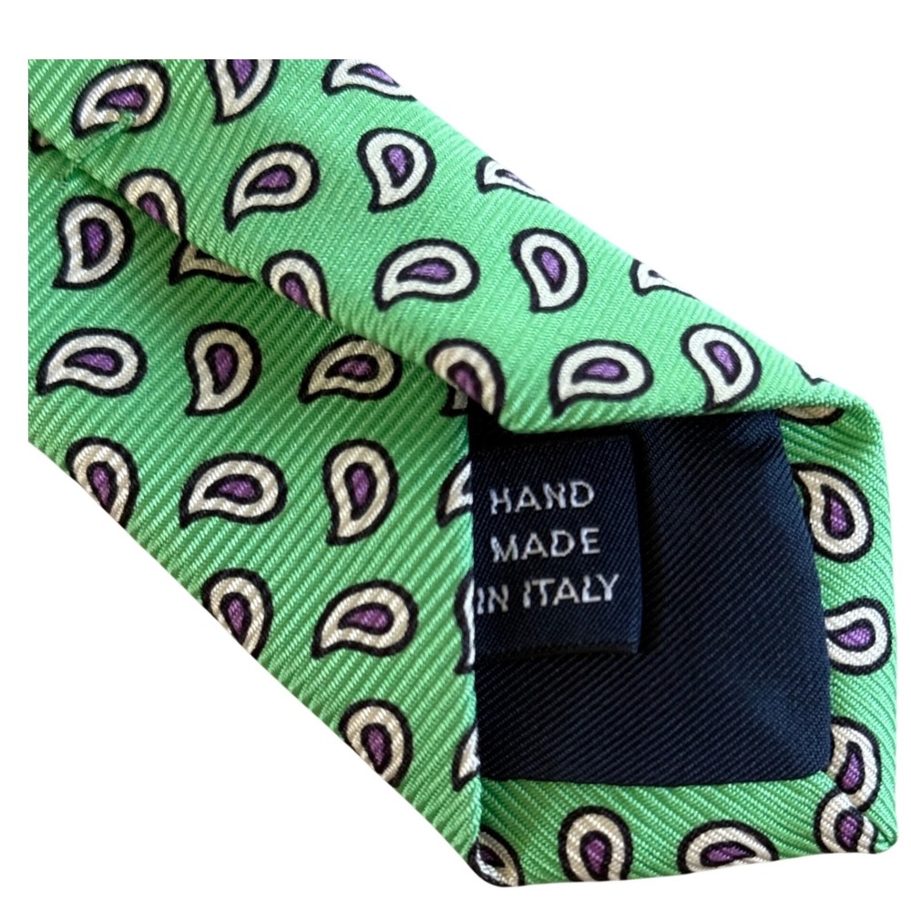 Polo Ralph Lauren Silk Necktie Mens Green Paisley Hand Made In Italy Classic Tie - Picture 3 of 3